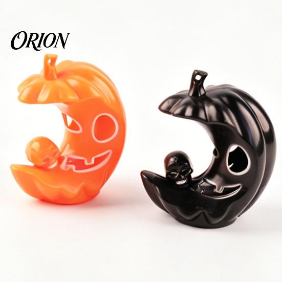 Halloween Pumpkin Skull Decoration LED Light-Up Moon Figurine, Spooky Face Crescent Atmosphere Props for Secret Room Night Light Home Desktop