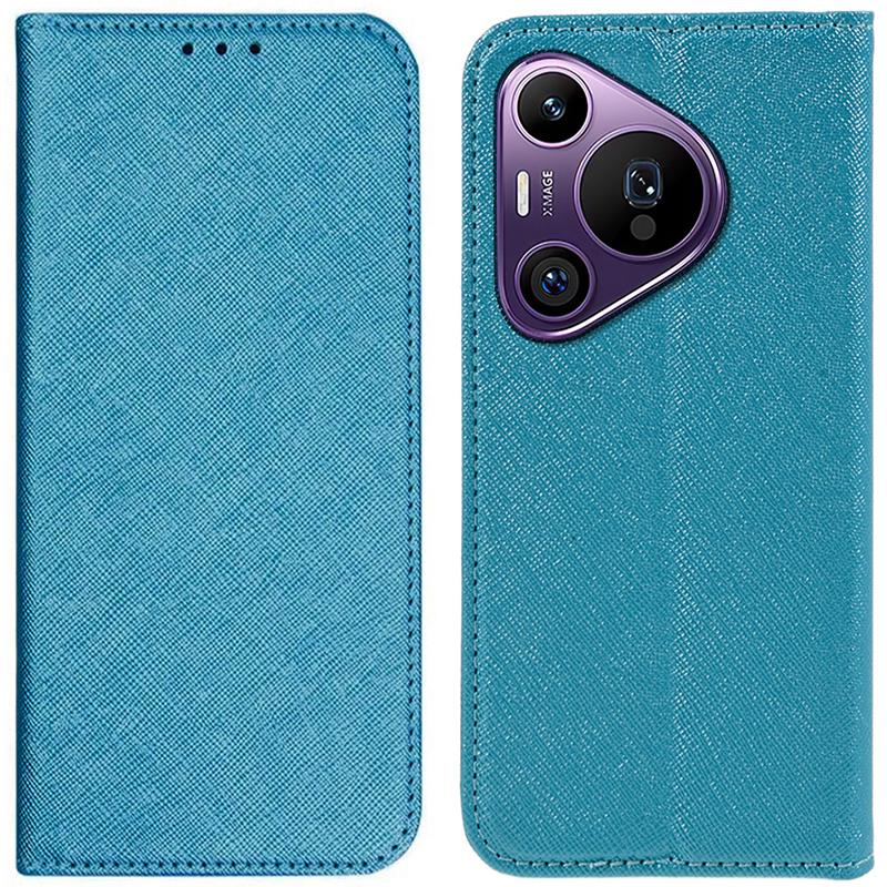 

For Huawei Pura 70 Pro/Pura 70 Pro+ Case Cross Texture Leather Phone Cover Magnetic Closure Sky Blue