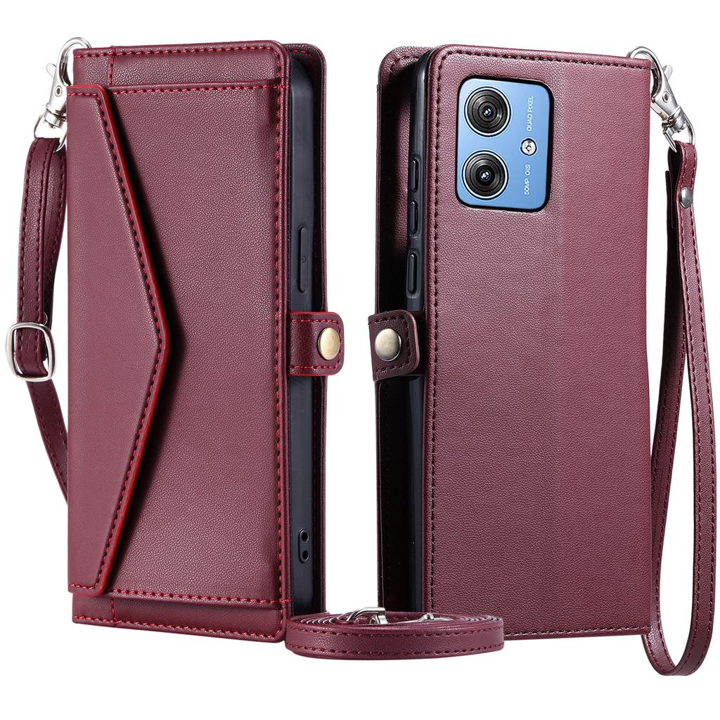 For Motorola Moto G54 5G/G64 5G Leather Case Wallet Stand Phone Cover with Straps