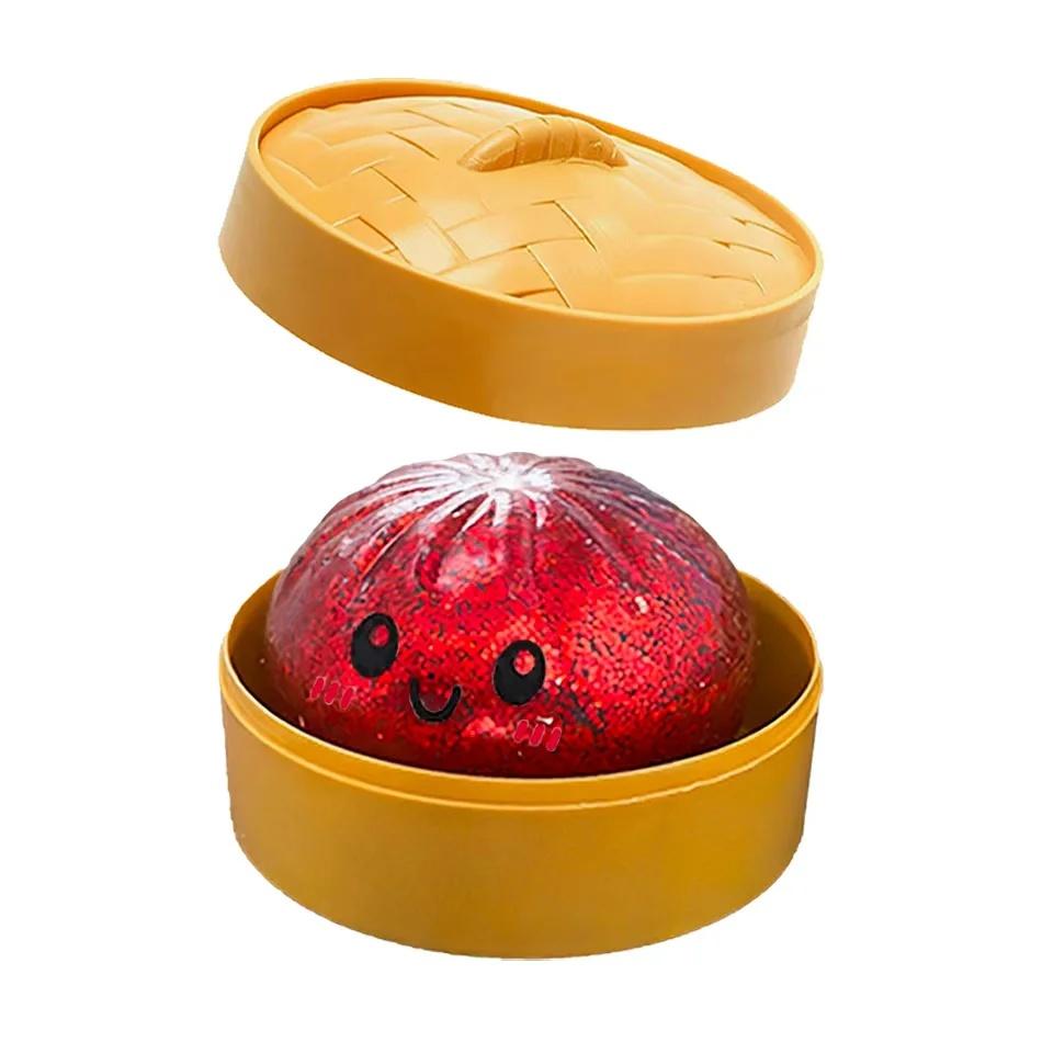 Simulation Essen Knödel Squishy Knetball Buntes Sensorisches Fidget Spielzeug mit Dampfgarer zur Stressbewältigung Heim-Schreibtisch-Dekoration Geschenk