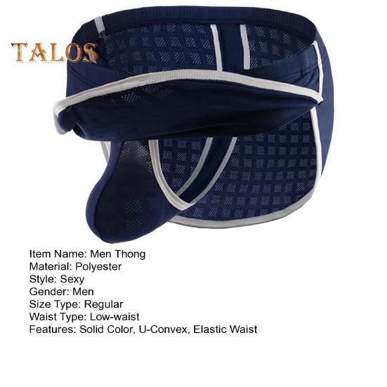 Men Thong Sexy Low-Rise Elastic Waistband Slim Fit Briefs Solid Color Breathable Mesh Panties Daily Wear