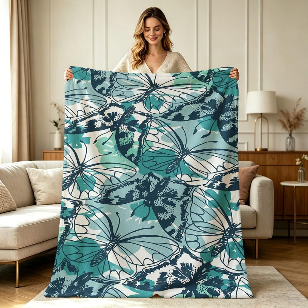 Soft Flannel Butterfly Print All Season Blanket for Sofa Couch Office Bedroom Living Room Warm Cozy Lightweight Throw Blanket for Indoor Outdoor Use