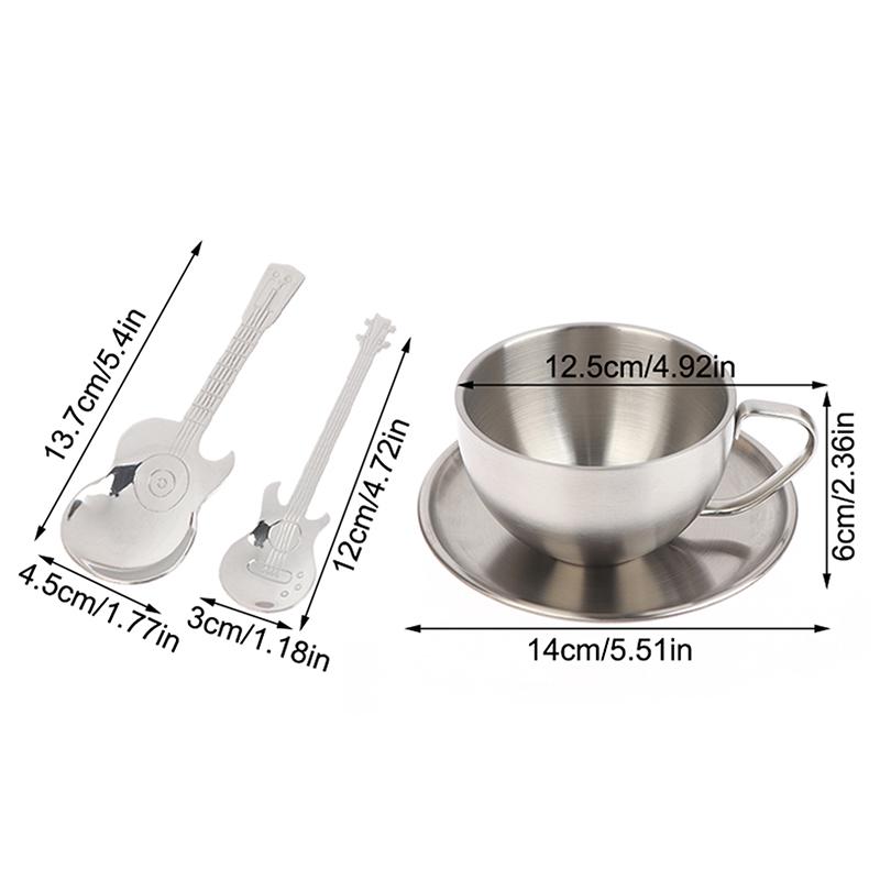 Double-Walled Stainless Steel Tea Cup Set - Includes Saucer and Spoon for Office & Home