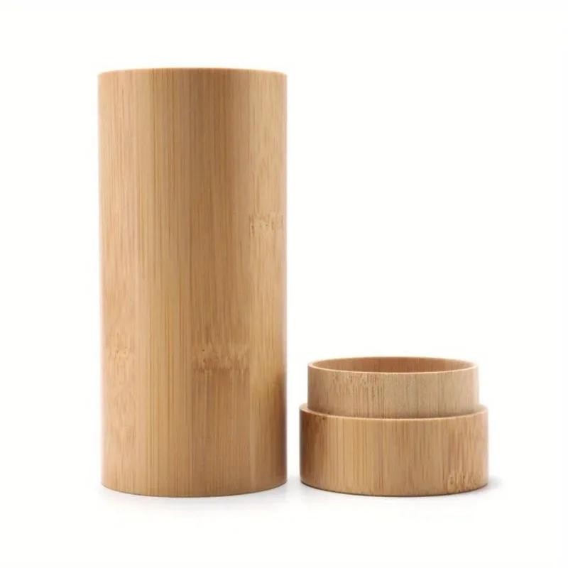 Cylindrical Bamboo Wood Spectacle Case Retro Bamboo Spectacle Case Natural Bamboo Color Storage Box Moisture-proof