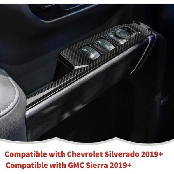 Carbon Fiber Window Lift Panel Switch Trim Cover For Chevy Silverado -