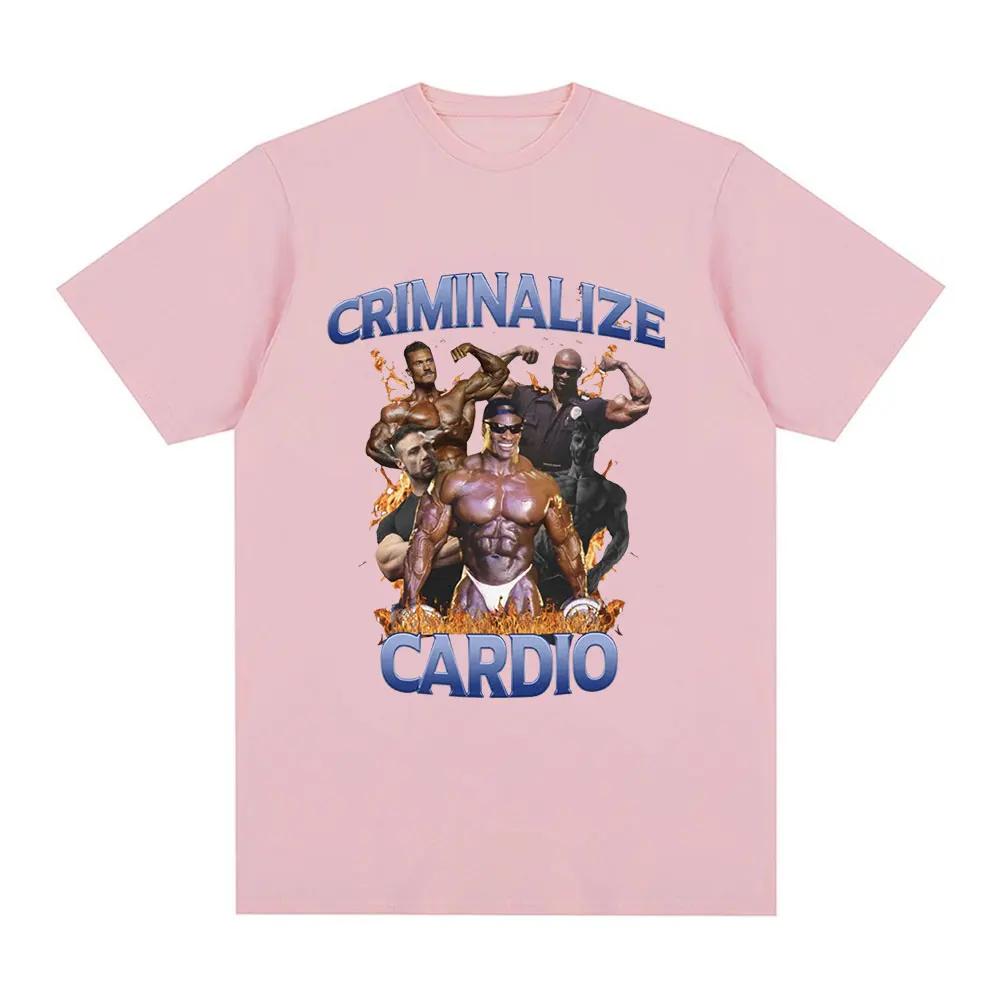 Criminalize Cardio Meme Pattern Tshirt Gym Fitness Retro Short Sleeved Tshirt Womens Fashion Hip Hop Large Tshirt