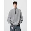 Men's Herringbone Pattern Half-Zip Stand Collar Hoodie - Retro Style for Spring, Autumn, and Winter.