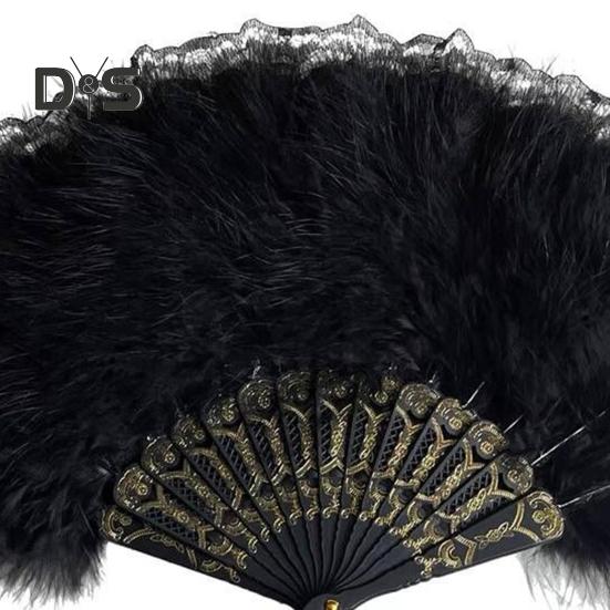 Vintage-Faltfächer aus Federspitze mit Quasten, tragbarer Handfächer für den Sommer, Dekoration, Tanz-Requisiten, Party-Kostümzubehör