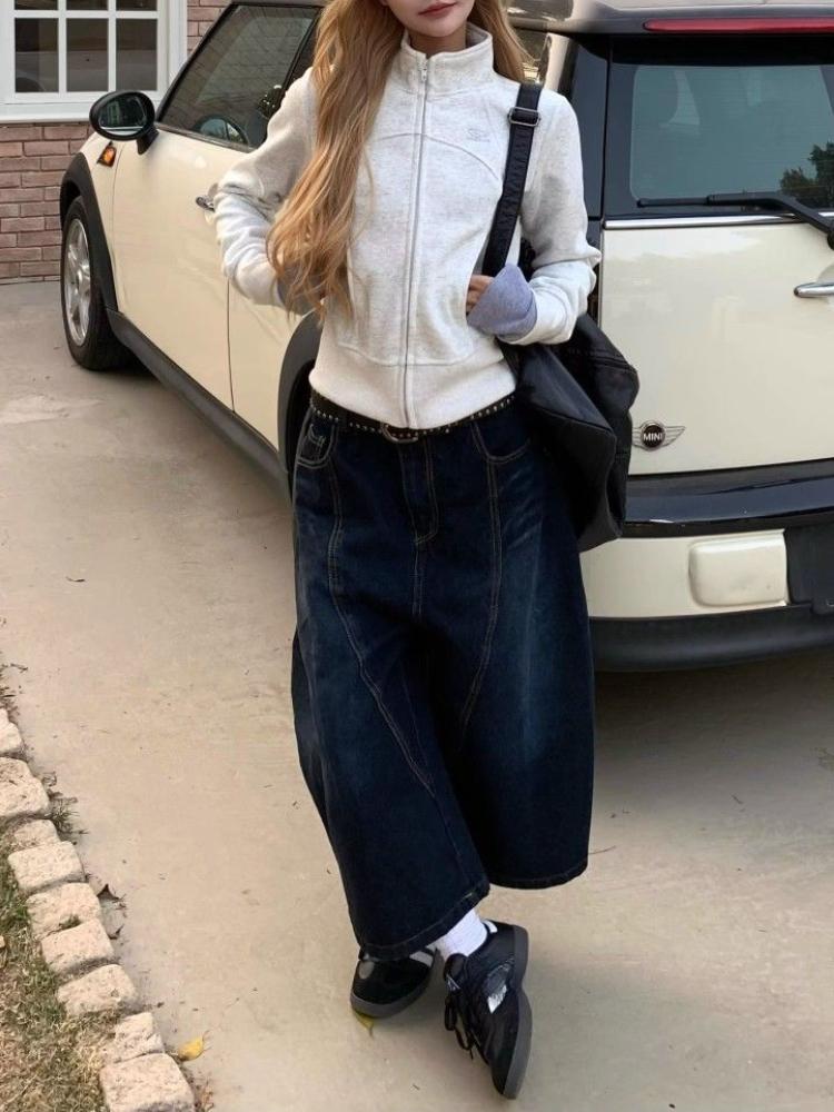 90s Plus Size American Embroidery Stitched Jeans Women Summer Loose Retro High Waisted Pants Y2k Design Wide Leg Cropped Shorts