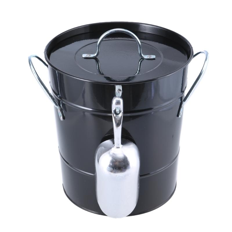 Round Beverage Tub with Shovel and Lid Double Handle Ice Bucket Metal Drink Coolers Champagnes Bucket Easy To Carrys