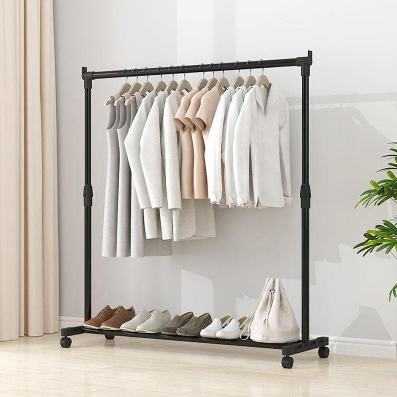 Telescopic Clothing Rack Heavy-Duty Metal Garment Rack On Wheels Adjustable Telescopic Clothes Drying Rack For Living Room