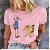 Unisex Baumwoll-Sommertop Retro-Animationsdruck Lockerer Rundhalsausschnitt Kurzarm Mode für Liebhaber