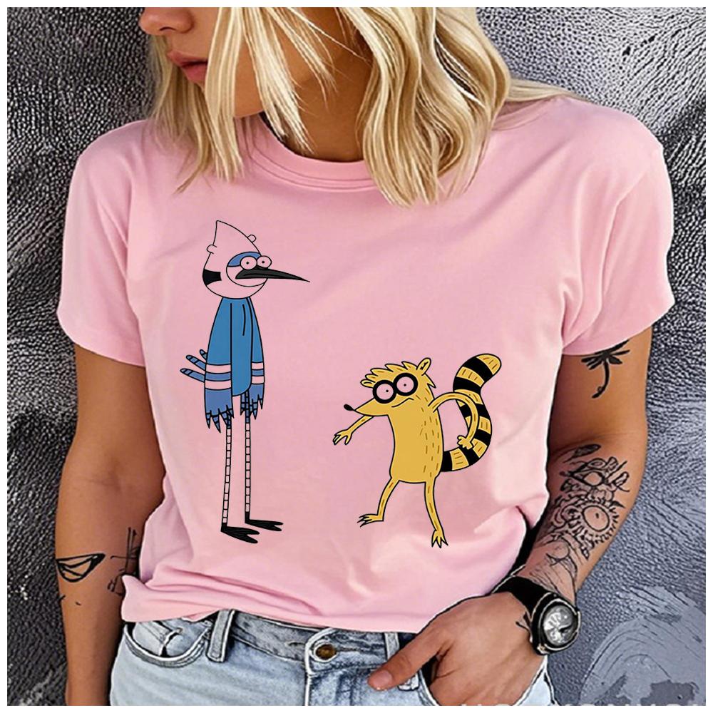 Unisex Baumwoll-Sommertop Retro-Animationsdruck Lockerer Rundhalsausschnitt Kurzarm Mode für Liebhaber