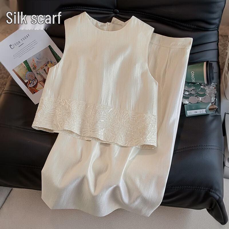 

Women s Linen Sequin Top & Skirt Two-Piece Set S