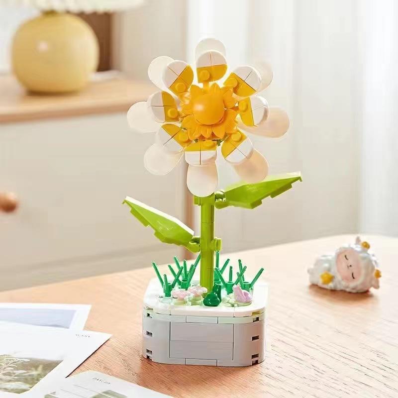 Building Block Flowers Potted Plants Sunflowers Tulips Fragrant Flower Decorations Puzzle Toys Holiday Gifts