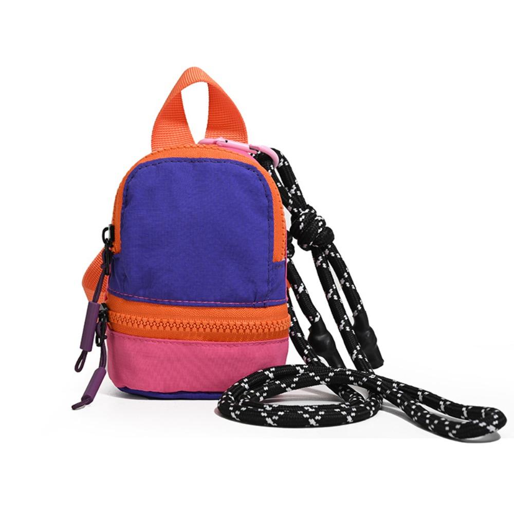 Color-blocked Mini Backpack Coin Purse Colorful Canvas Coin Bag Earphone Storage Bag Daily