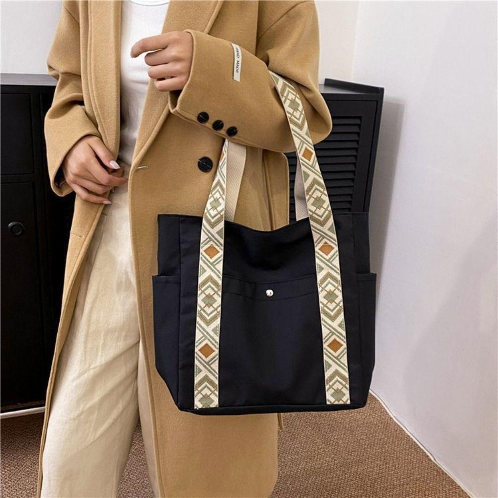 

Полосатая сумка через плечо в этническом стиле с застежкой-молнией Ins, большая сумка, модная холщовая сумка-тоут, дорожная сумка