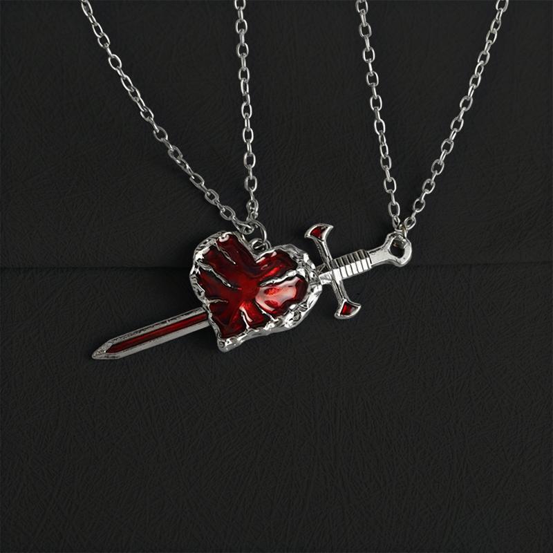

Retro Gothic Irregular Sword Love Pendant Necklace Neutral Punk Creative Personalized Halloween Party Zircon Gift