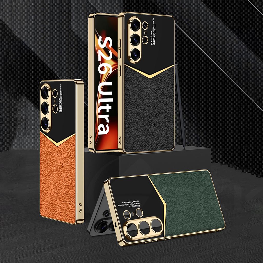 Luxury Plating Leather Case for Samsung Galaxy S26 S25 S24 Ultra Shockproof Soft Edge Protective Cover for Galaxy S26 Ultra Case