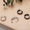 S925 Silver Plated Black White Hoop Earrings for Men Women Couple Simple Circle Earrings