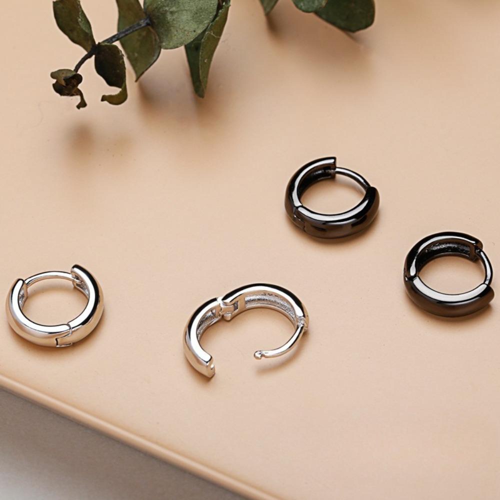 S925 Silver Plated Black White Hoop Earrings for Men Women Couple Simple Circle Earrings