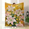 Large White Lilies with Pink Accents and Green Leaves On a Golden Background. for All Seasons Blanket Lunch Break Throw Gift