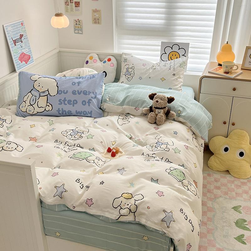 Printed Cotton Dormitory Three-piece Set, Bedding Quilt Cover, Bed Sheet Four-piece Set