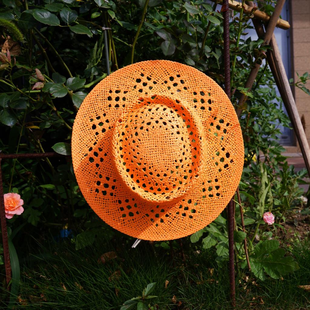 French Retro Red Hollow Woven Flat-Top Straw Hat Women'S Summer Sun Protection Travel Vacation Hat Japanese Sun Hat