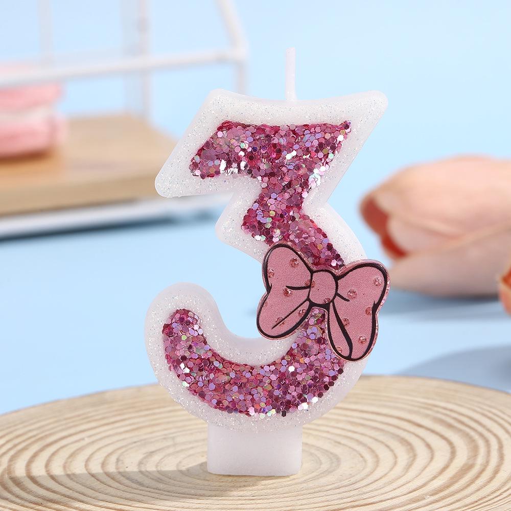 Handmade Overlock Bow Number Birthday Candles for Cake Decoration and Party Atmosphere