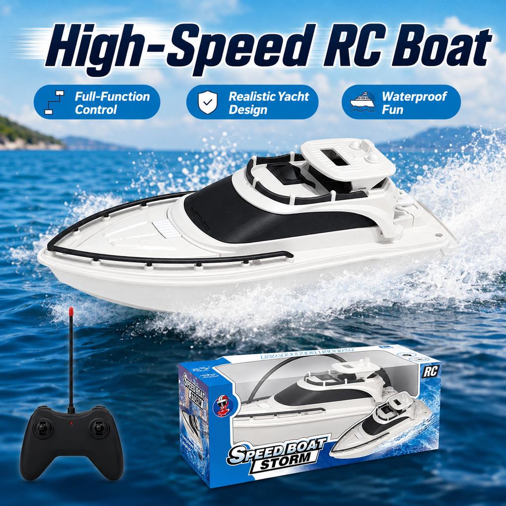 2.4GHz High Speed RC Boat Waterproof Remote Control Speed Boat Dual Motor Electric Racing Boat Outdoor Water Toy for Kids Boys