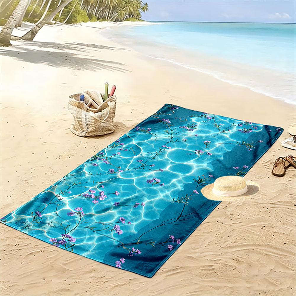 Floral Pattern with Blue Water Beach Towel Quick-drying for Travel Outdoor Sports Jogging Beach and Swimming