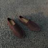 Johnature Retro Handmade Cow Suede Loafers Versatile Round Toe Soft Soled Women's Flat Slip-on Shoes