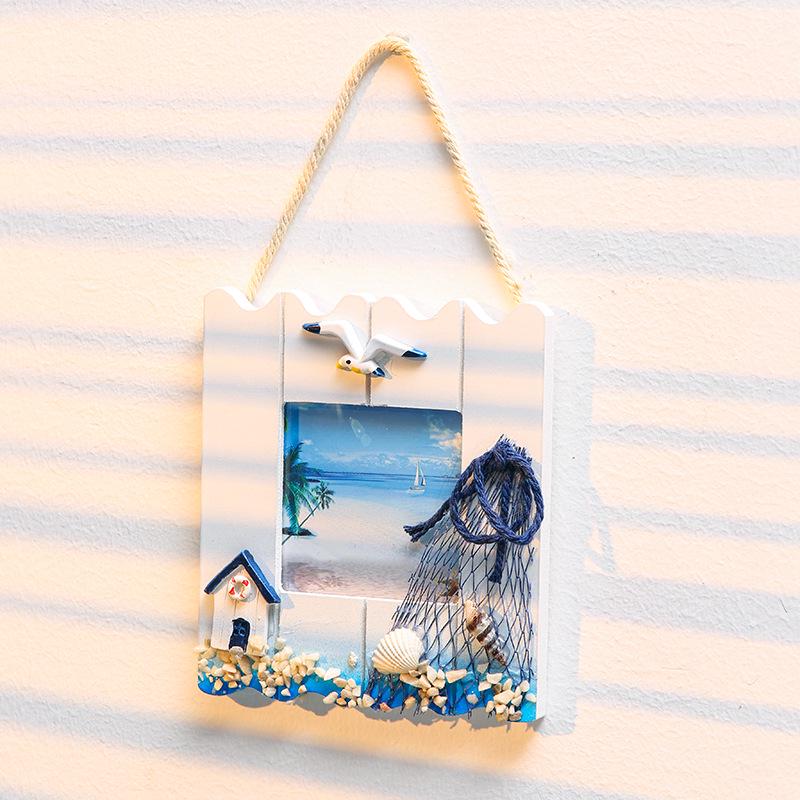 3D Mediterranean Ocean Wall Art: Vintage Wood Painting with Iron Anchor