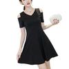 Hepburn Style Dress New V-neck Black Professional Skirt Women's Summer Dress Slim and Thin Temperament Small Black Dress