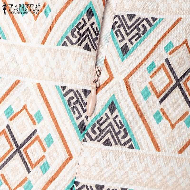 ZANZEA Women Casual Round Neck Short Sleeve Vintage Print Dress