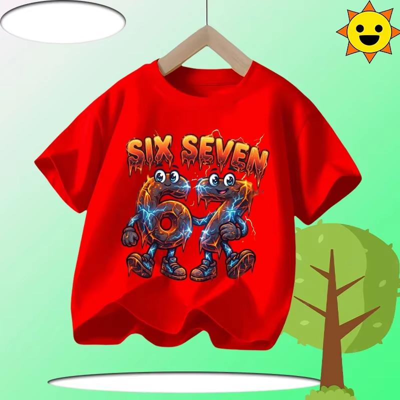 Kids Pink SIX SEVEN 67 Gradient Graphic TShirt Soft Cotton Cute Tee for Girlsdf0174