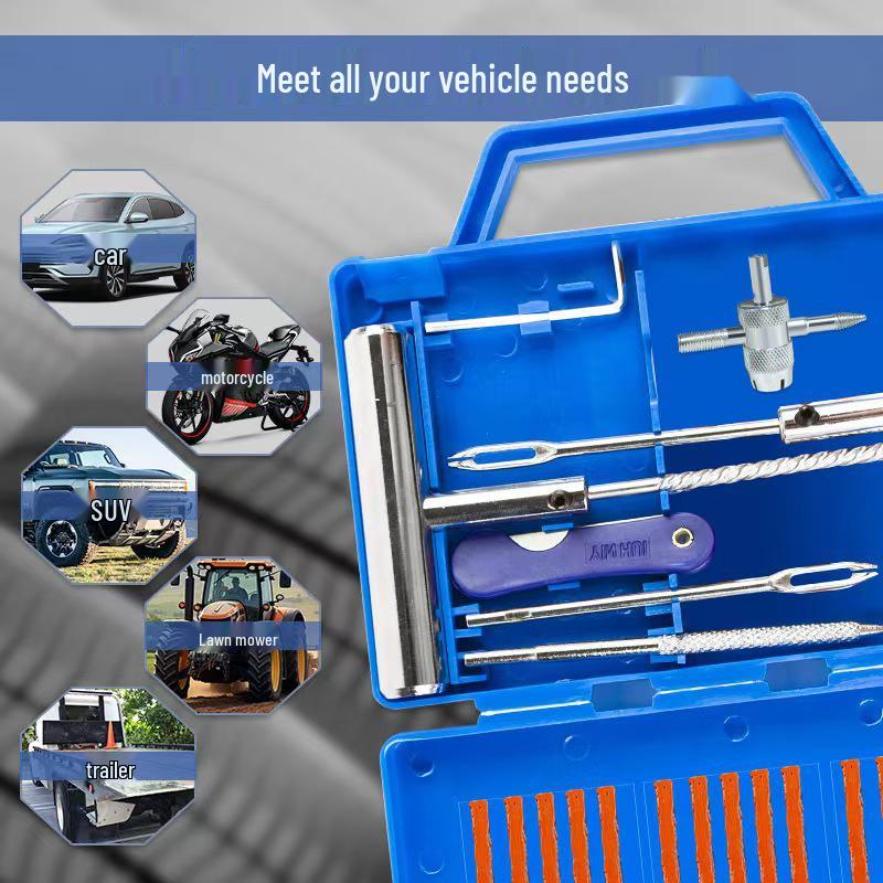 12pc Tire Repair Tool Set with Blue Box – Quick and Essential for Outdoor Emergencies