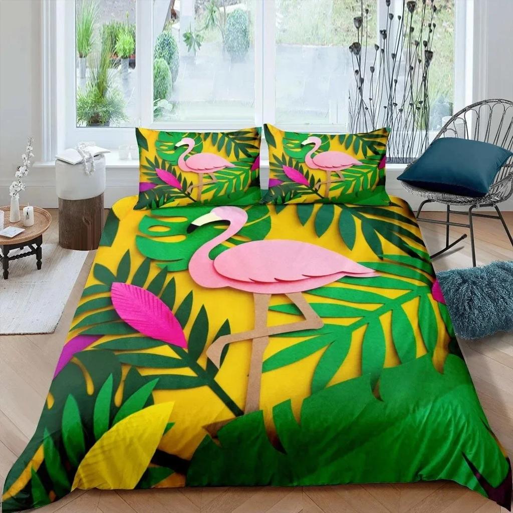3D Print Flamingo Flowers Tropical Animal 3D Duvet Cover Bedding Set Comforter Linen Pillowcases Single Double Twin King Queen