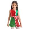 Girls Christmas Dress Striped Color Block Sleeveless Back Cutout Shiny Layer Skirt Jumpsuit Stage Costume