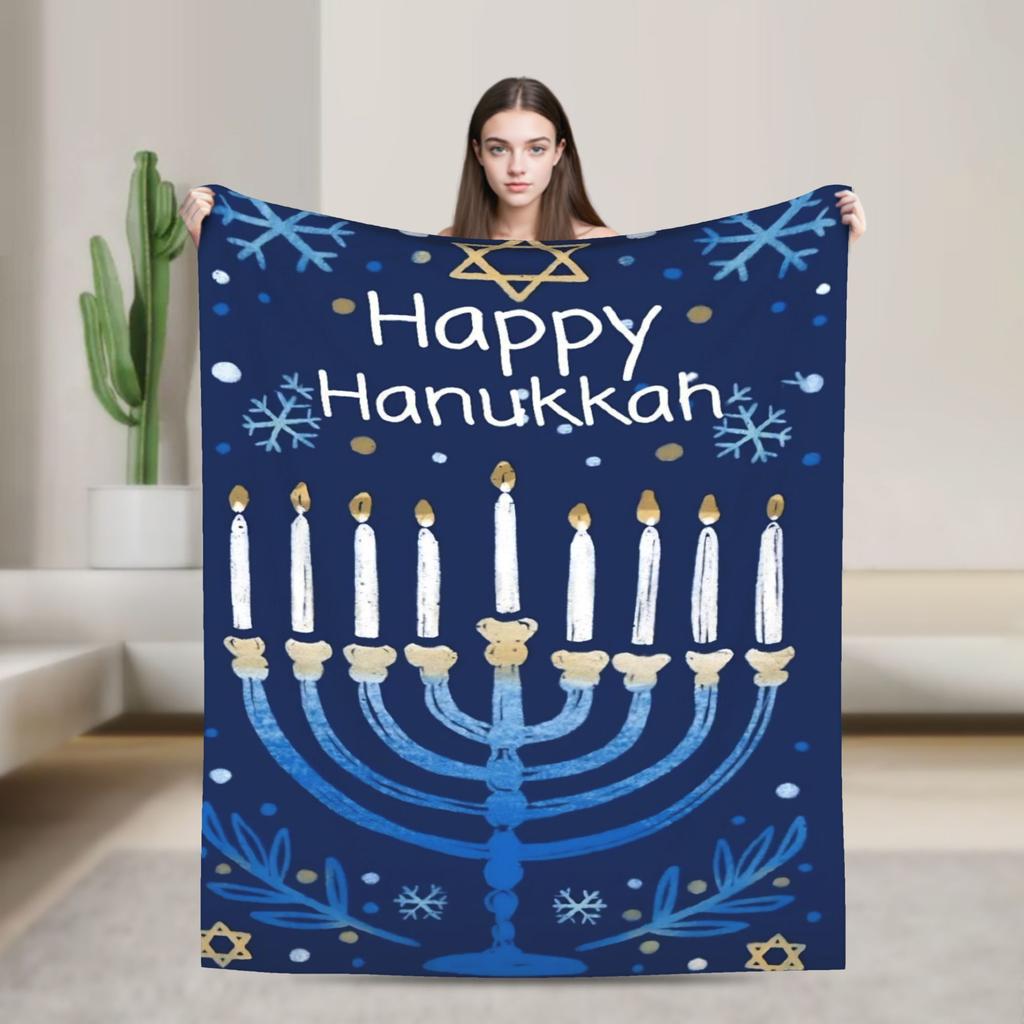 Happy Hanukkah Blanket Soft Warm Novelty Plush Throw Blanket For Couch Bed Airplane Travel Flannel Bedspread Bed Cover