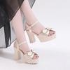 (Factory) High-heeled sandals women's thick-heeled waterproof table new soft leather thick-soled heightened comfortable and light women's shoes