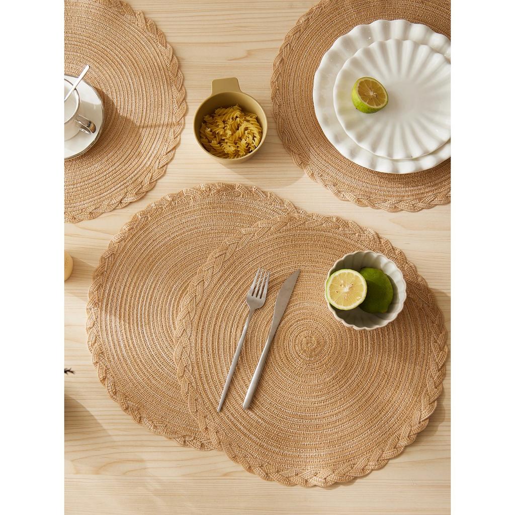 Runde Platzsets 4er-Set Baumwolle gewebtes Platzset Hitzebeständig Rutschfest Waschbare Tischsets für Esstisch