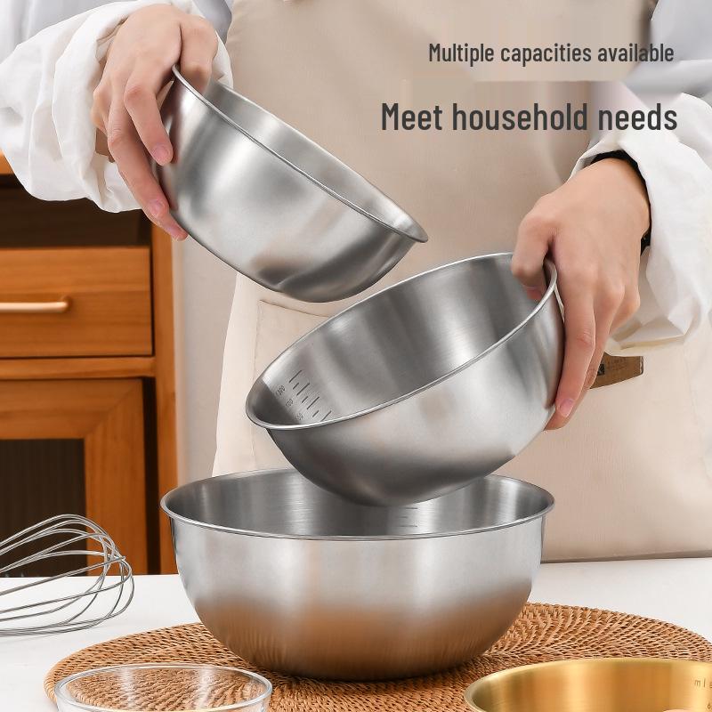 Gold Round Stainless Steel Mixing Bowl for Salad, Baking, and Egg Beating