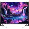 2D Dreamy Galaxy Waterfall Landscape Wall Hanging, Neon Fantasy Space Wilderness Home Background Tapestry