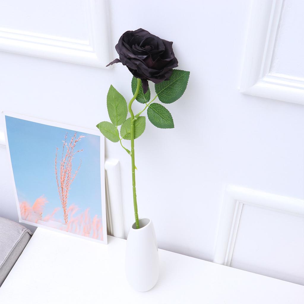 Black Rose Artificial Flower Realistic Looking Fake Rose Stem for Wedding Party Birthday Home Decor DIY Craft Decoration