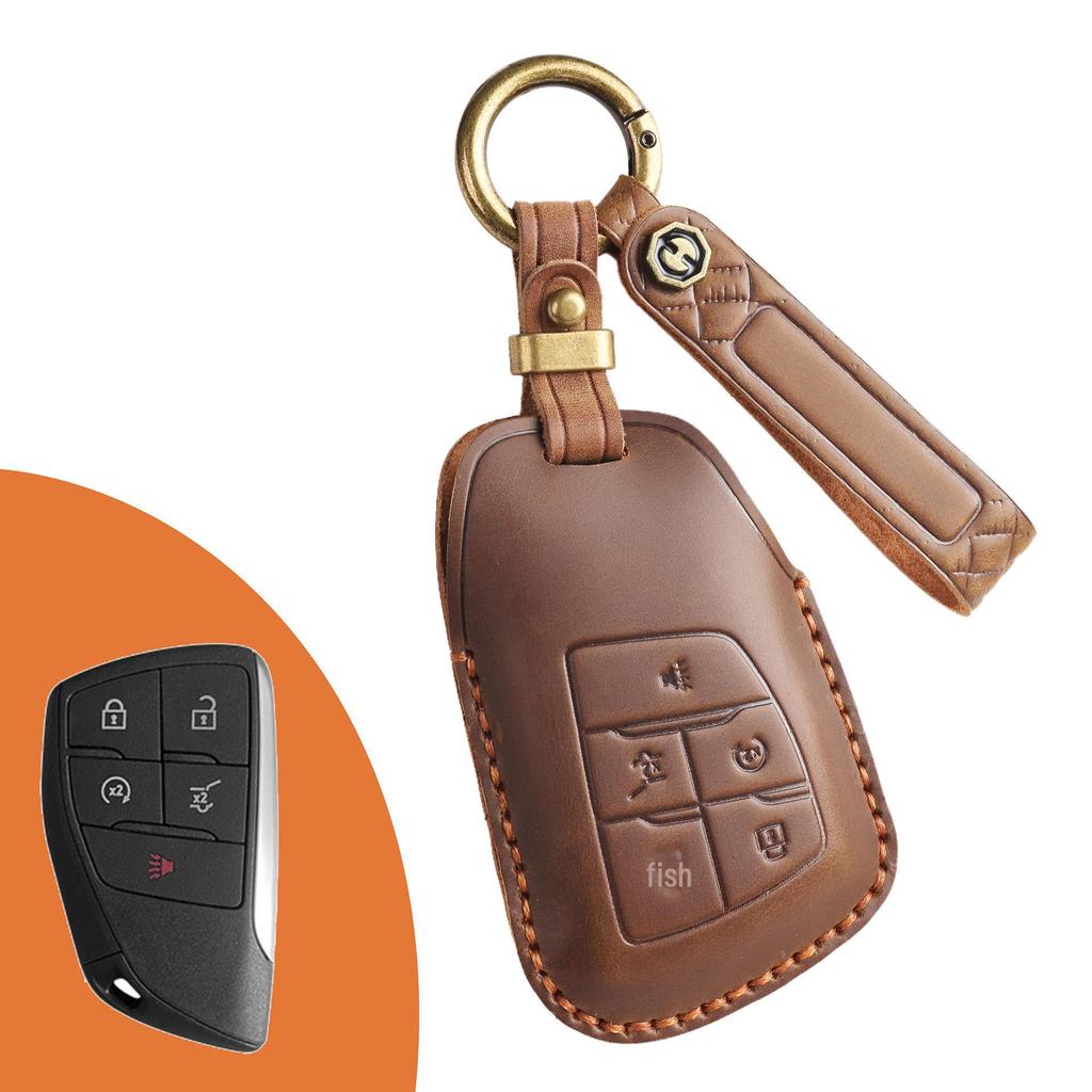 High-End Retro Leather Key Cover for Buick Envision with Buckle Protection