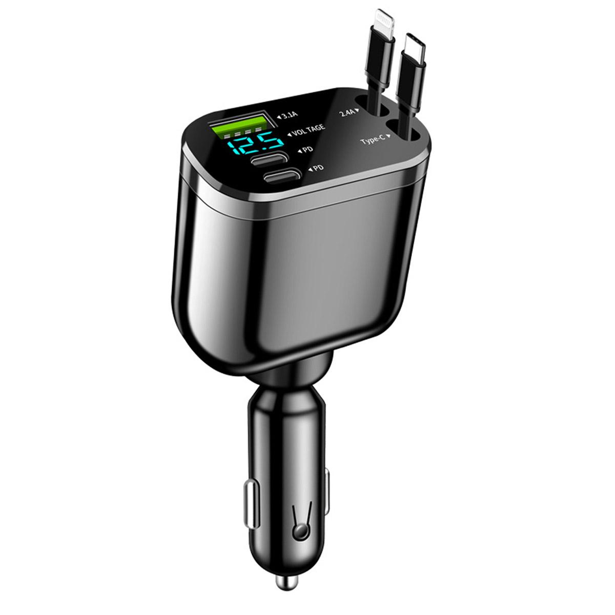 

Выдвижное автомобильное зарядное устройство, сверхбыстрая зарядка USB 3.1A Type C PD, быстрая зарядка, определение напряжения для зарядного устройства для телефонов Ios и Android чёрный