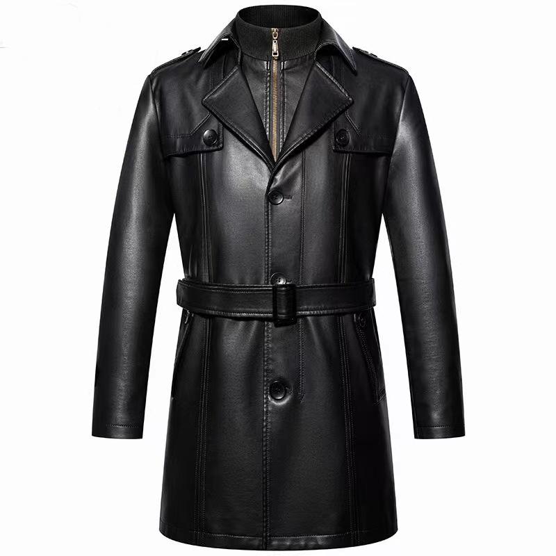 

Весенне-осенняя кожаная куртка мужская, высококачественная кожаная ветровка длиной до колена, мужское повседневное утепленное кожаное пальто XXXXXL