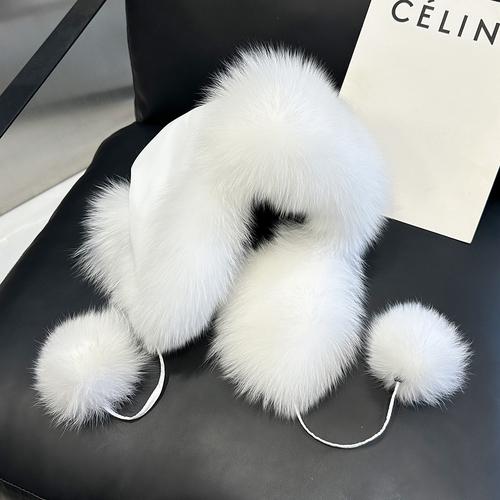 

Модная зимняя лыжная шапка из лисьего меха с защитой ушей, уличные женские шапки-бомберы Adjustable белый