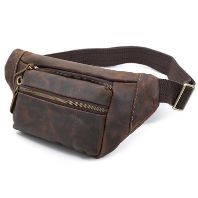 Retro Crazy Horse Leather Men's Waist Bag, European and American Trendy Genuine Leather Men's Bag